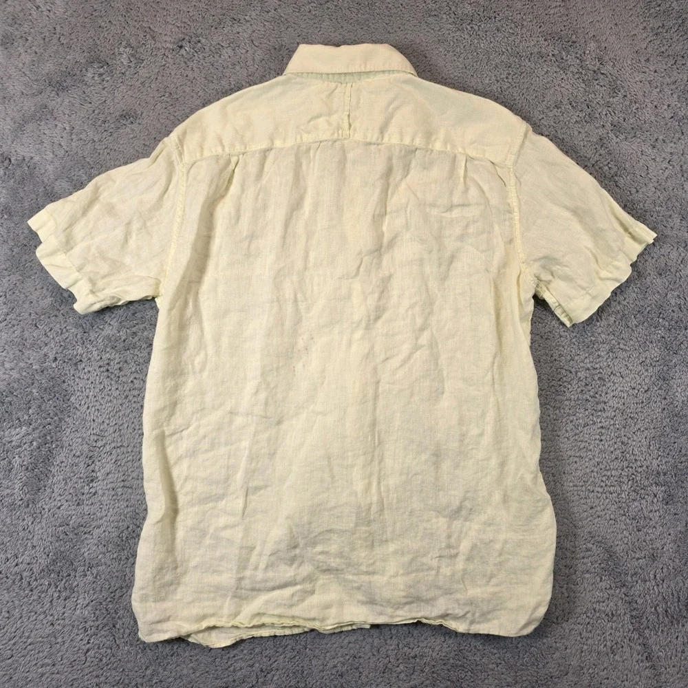 Banana Republic Linen Shirt Mens M Yellow Ruffle Tuxedo Short Sleeve Garment